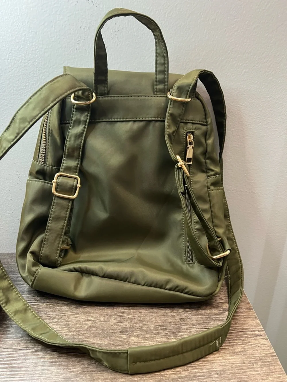 Olive Green Women's Nylon Drawstring Backpack